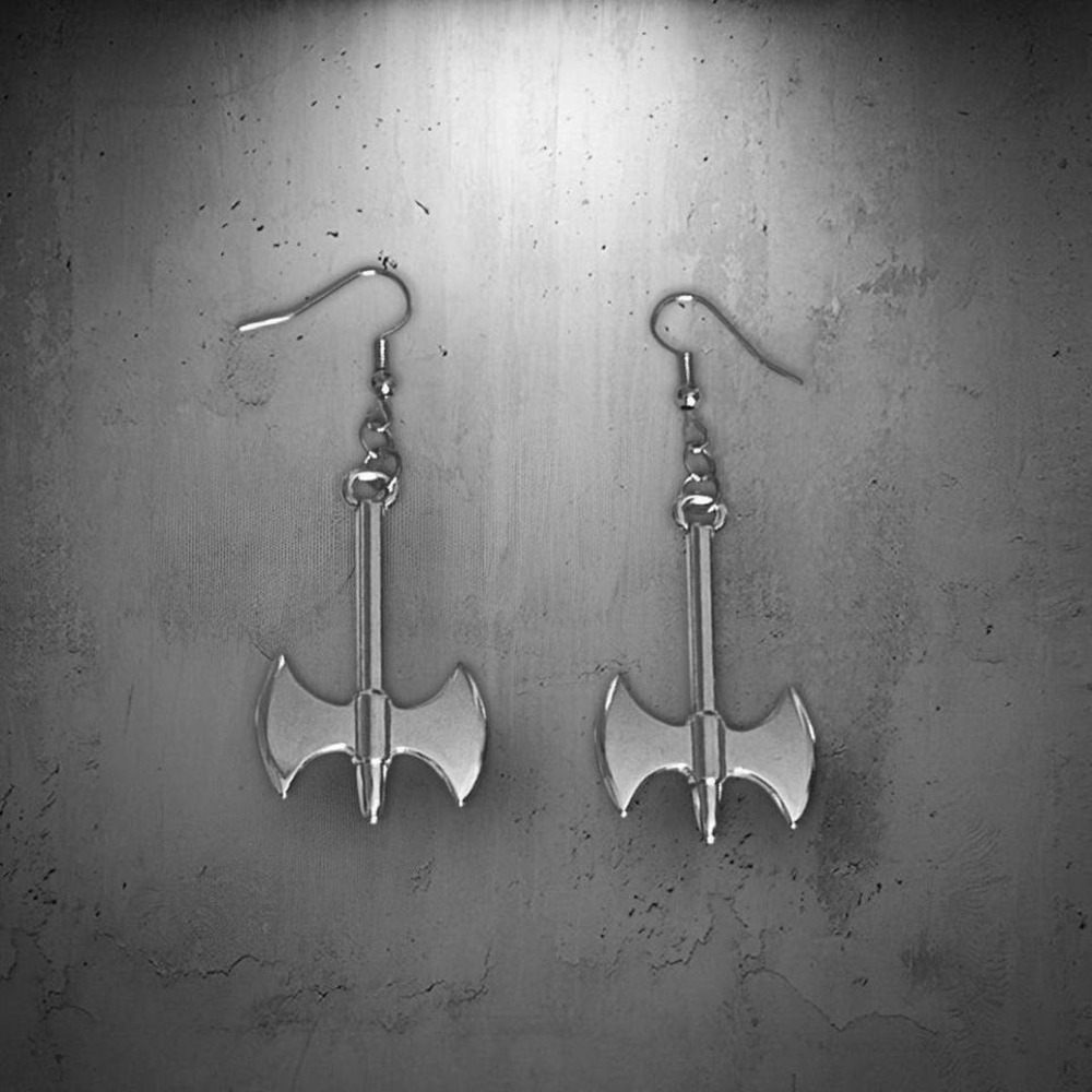 Silvery Axe Dangle Drop Earrings
